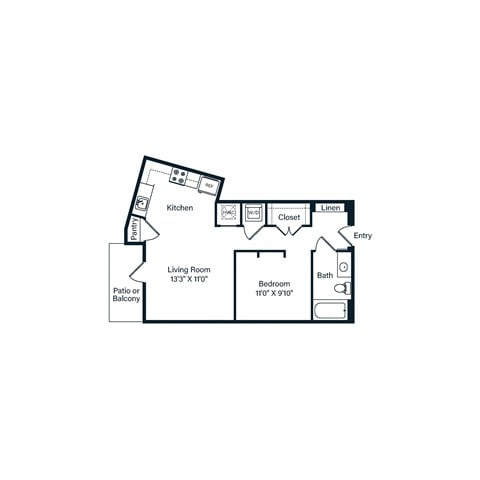 Floor plan for studio, 1 bath, 625 sqft